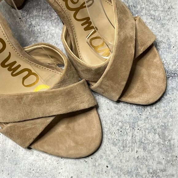 Sam Edelman Yancy Oatmeal Suede Block Heel Sandals - Picture 3 of 7